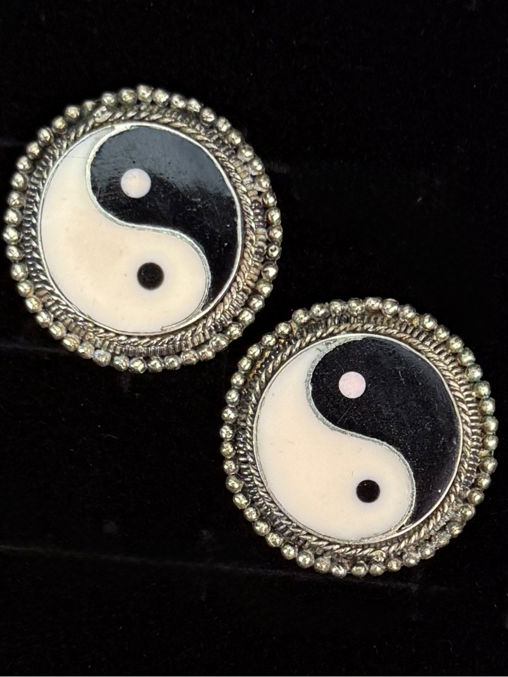 Vintage Yin Yang Black and White Weighted Pierced Earrings